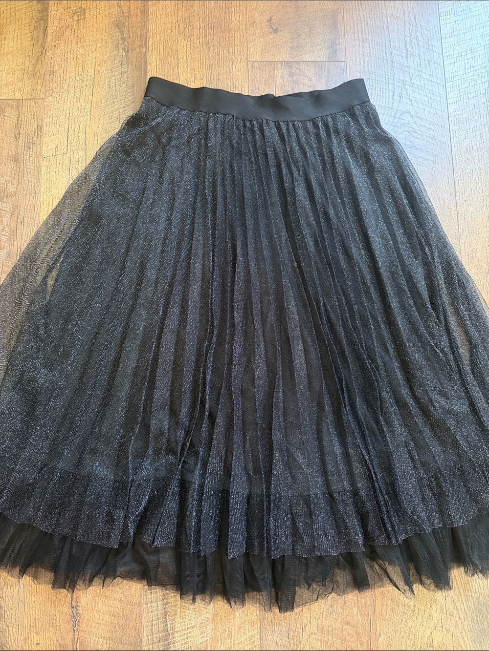 Mystree Black Shimmer Pleated Midi Skirt